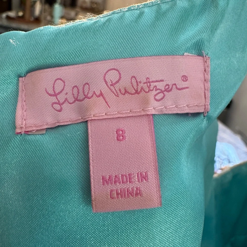 Vintage Lilly Pulitzer Light Blue Metallic Dress Gem Stone Embroidered Size 8 - Picture 6 of 6
